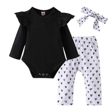 Load image into Gallery viewer, Girls Cotton T-Shirt + Pants + Headband