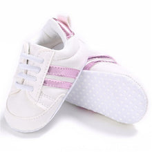 Load image into Gallery viewer, Newborn Two Striped Soft Sole Sneakers