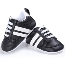 Load image into Gallery viewer, Newborn Two Striped Soft Sole Sneakers