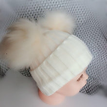 Load image into Gallery viewer, Fur Beanie with 2 Two Double Pom Poms
