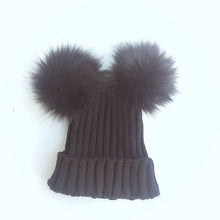 Load image into Gallery viewer, Fur Beanie with 2 Two Double Pom Poms
