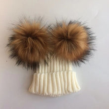 Load image into Gallery viewer, Fur Beanie with 2 Two Double Pom Poms
