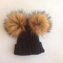 Load image into Gallery viewer, Fur Beanie with 2 Two Double Pom Poms
