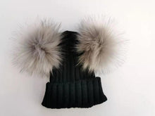 Load image into Gallery viewer, Fur Beanie with 2 Two Double Pom Poms
