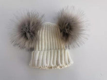 Load image into Gallery viewer, Fur Beanie with 2 Two Double Pom Poms
