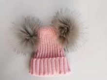 Load image into Gallery viewer, Fur Beanie with 2 Two Double Pom Poms
