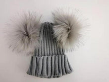 Load image into Gallery viewer, Fur Beanie with 2 Two Double Pom Poms
