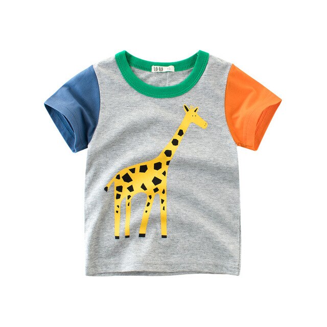 Children Summer Short Sleeve T-shirt Casual Tops Clothing Baby Boys Cartoon T-shirts Animals Print Kids Cotton T Shirt For Girls