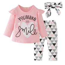 Load image into Gallery viewer, Girls Cotton T-Shirt + Pants + Headband

