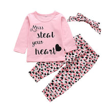 Load image into Gallery viewer, Girls Cotton T-Shirt + Pants + Headband
