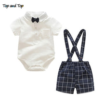 Load image into Gallery viewer, Baby Boys Gentleman Bow Tie Rompers + Vest + Pants Baby Set
