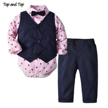 Load image into Gallery viewer, Baby Boys Gentleman Bow Tie Rompers + Vest + Pants Baby Set
