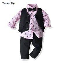 Load image into Gallery viewer, Baby Boys Gentleman Bow Tie Rompers + Vest + Pants Baby Set
