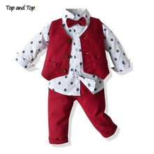 Load image into Gallery viewer, Baby Boys Gentleman Bow Tie Rompers + Vest + Pants Baby Set
