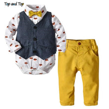 Load image into Gallery viewer, Baby Boys Gentleman Bow Tie Rompers + Vest + Pants Baby Set
