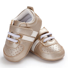 Load image into Gallery viewer, Newborn Two Striped Soft Sole Sneakers
