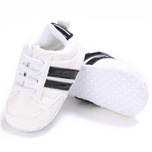 Load image into Gallery viewer, Newborn Two Striped Soft Sole Sneakers
