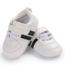 Load image into Gallery viewer, Newborn Two Striped Soft Sole Sneakers
