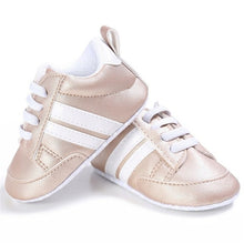 Load image into Gallery viewer, Newborn Two Striped Soft Sole Sneakers
