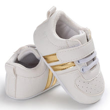 Load image into Gallery viewer, Newborn Two Striped Soft Sole Sneakers
