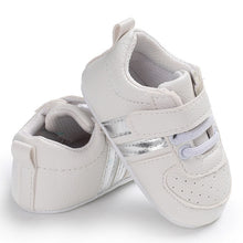 Load image into Gallery viewer, Newborn Two Striped Soft Sole Sneakers
