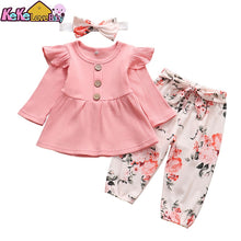 Load image into Gallery viewer, Knitted Long Sleeve Tops + Floral Print Pants + Headband
