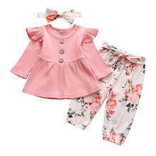 Load image into Gallery viewer, Knitted Long Sleeve Tops + Floral Print Pants + Headband
