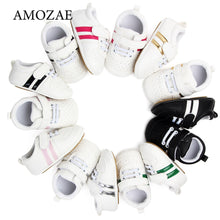 Load image into Gallery viewer, Newborn Two Striped Soft Sole Sneakers
