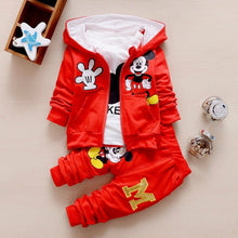 Load image into Gallery viewer, Cartoon Mickey Mouse Bear Hooded Coat + T-Shirt + Pant
