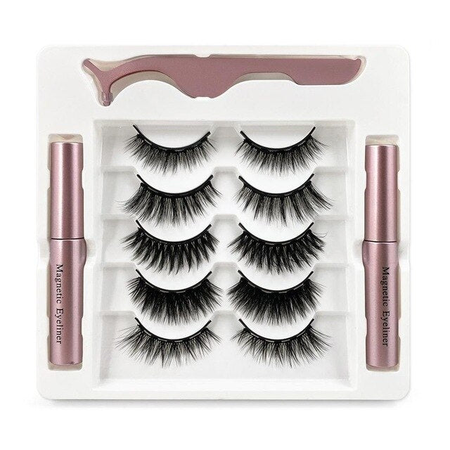 Five Pairs Of Magnetic Eyelashes - 2 Magnetic Eyeliner Liquid - Tweezers - Set Eyeliner Easy To Wear Eyelashes