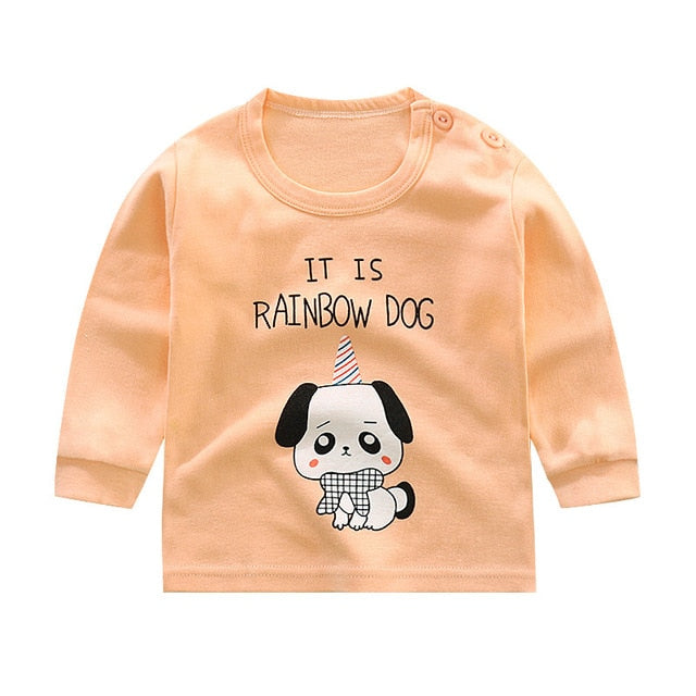 2020 Spring Autumn Kids Boys T Shirt Cute Cartoon Print Long Sleeve Baby Girls T-shirts O-neck Cotton Children Sweatshirt Tops